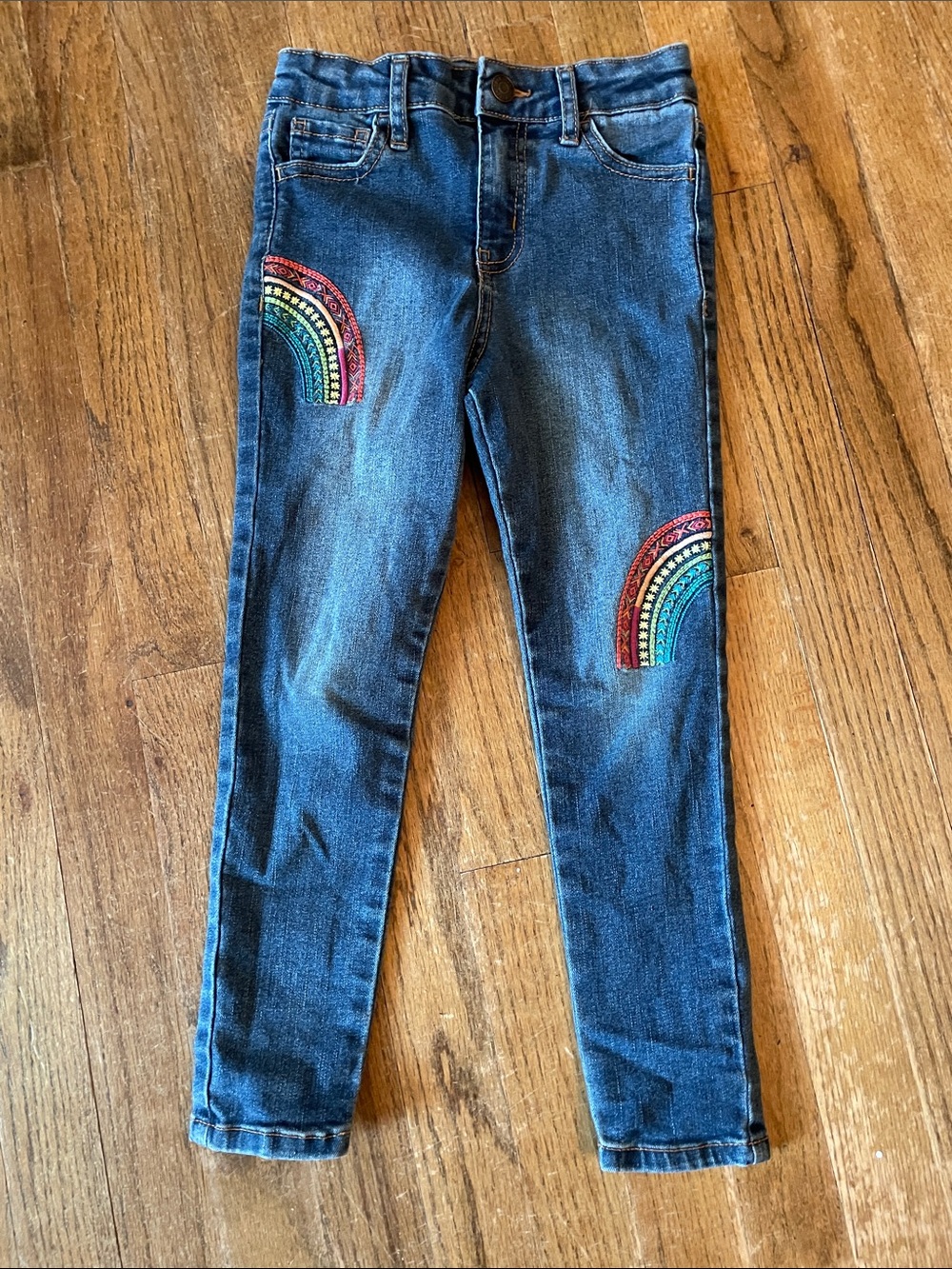Cat & Jack Dark Blue Skinny Jeans with Rainbow Embroidery size 6